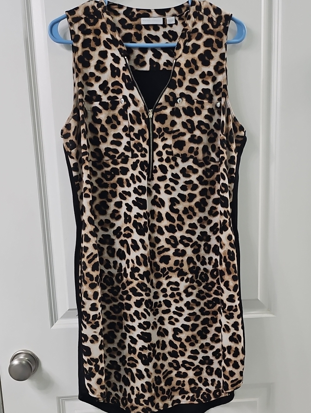 New York & Company Leopard Print Top in Black and Tan